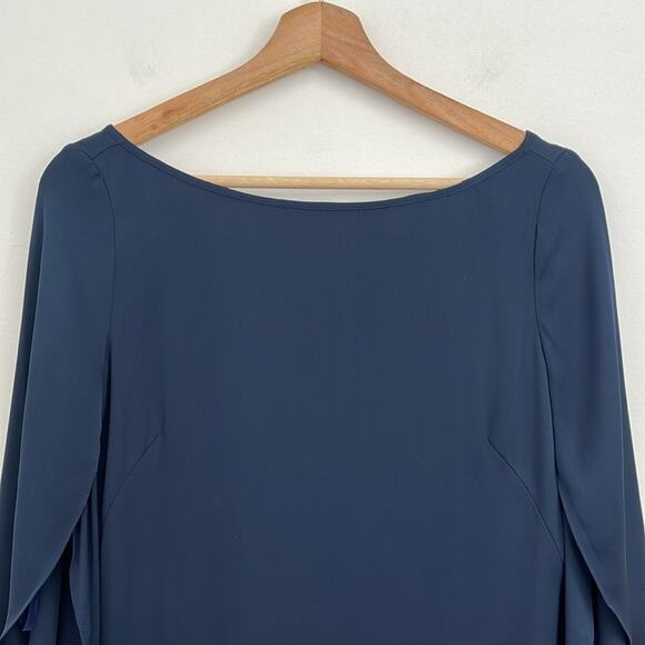 MILLY Butterfly Sleeve Silk Stretch Crepe Bateau Neckline Mini Shift Dress Size2 - Picture 6 of 15